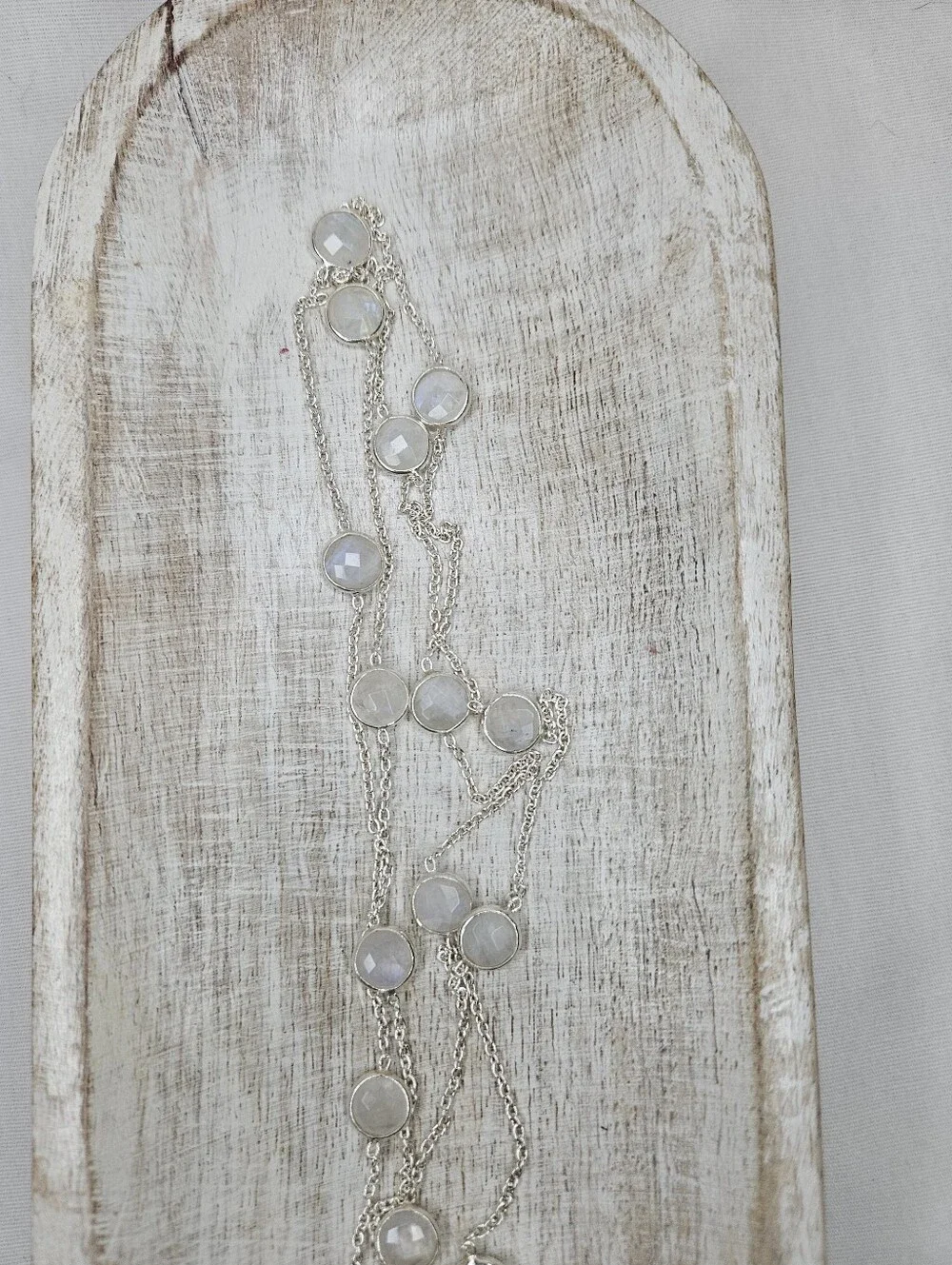 Sterling Silver Sri Lanka Moonstone Station Necklace 36
